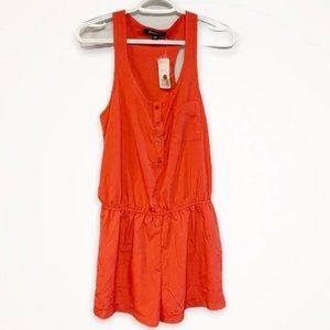 Forever 21 Coral Red Sleeveless‎ Button Front Romper. Size Medium. Pre-loved